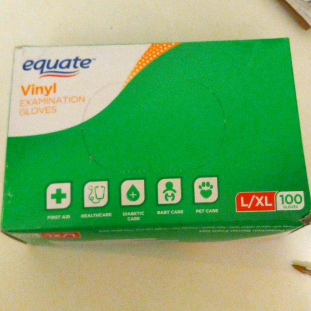 NIBox Equate Vinyl Examination Gloves, one size fits most, 100 glove ct.